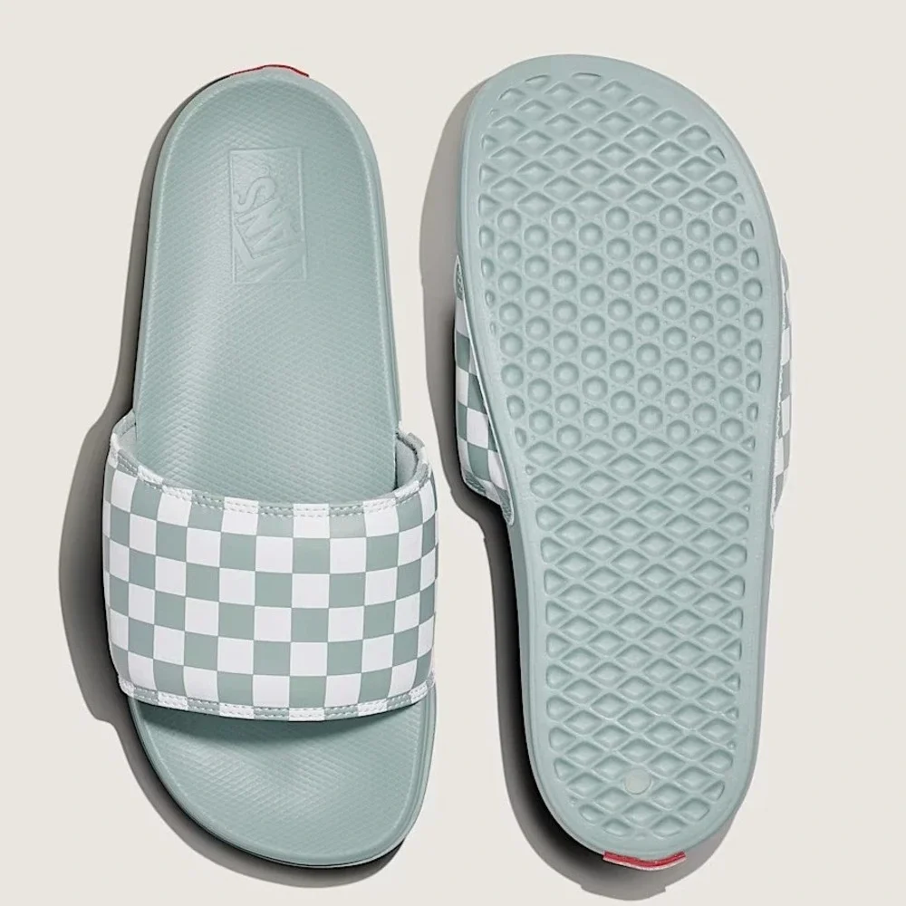 Vans La Costa Checkers Slide-On Sandals Sage Gray White board Mens Size 12 New